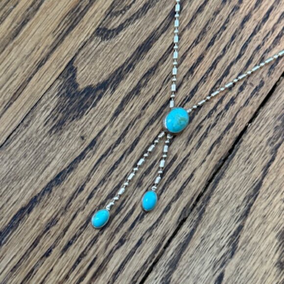 Sterling Silver and Turquoise Lariat Necklace - Picture 3 of 4